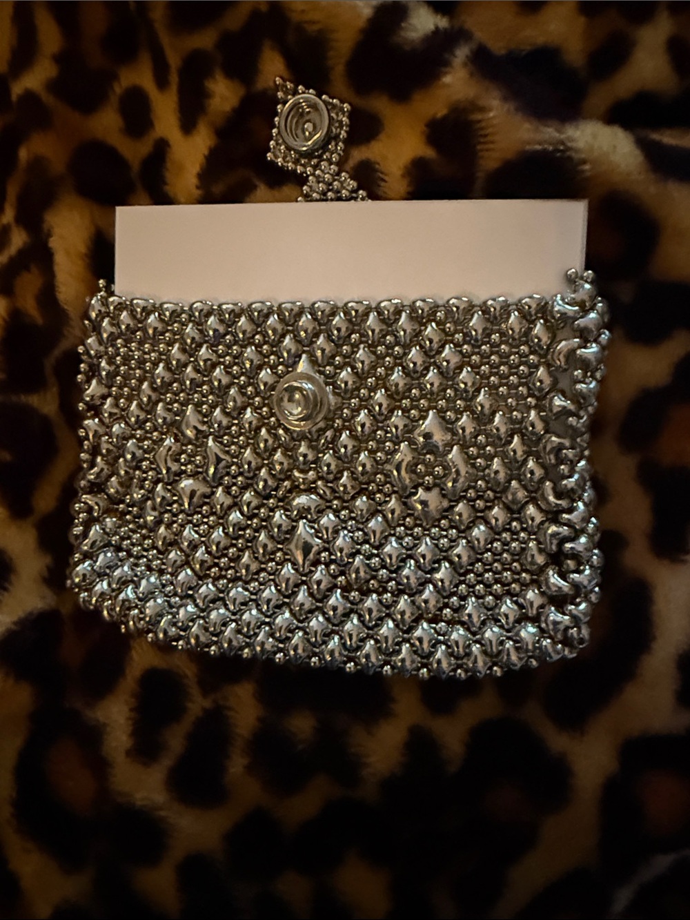 Silver tone Beaded Business Card Holder